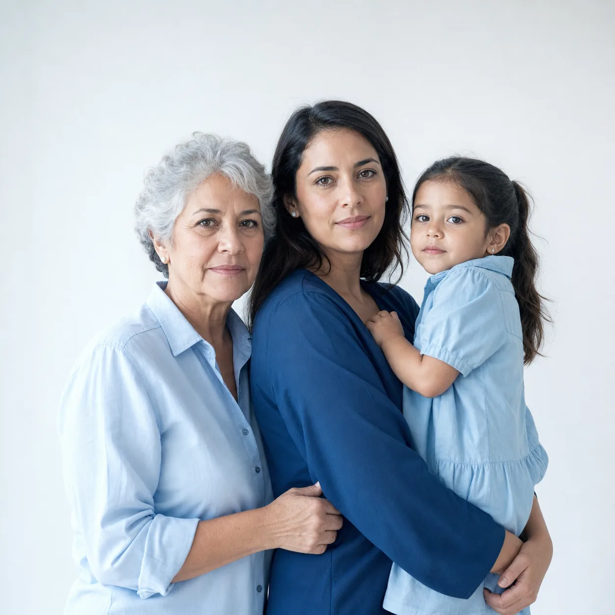 Tres generaciones de una familia: abuela, madre e hija pequeña